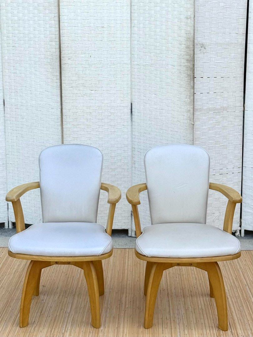 JAPAN SURPLUS 2PCS SWIVEL CHAIRS (Category: Chairs) located in Bulacan. Submitted by monmon555 (Listing ID 1465240238, Image 1). Description: JAPAN SURPLUS 2PCS SWIVEL CHAIRS IN GOOD CONDITION SIZE: 16H x 22L x 16W inches.