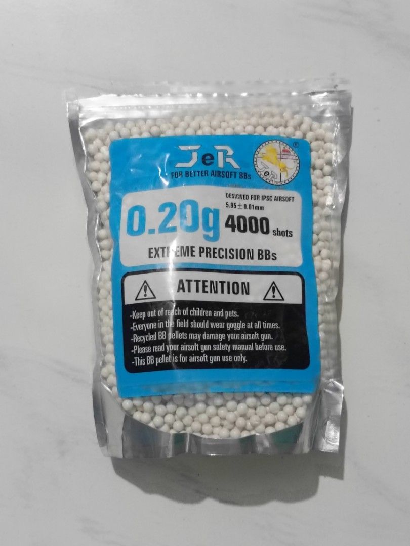 JeR 0.20g 4000 Extreme Precision BBs (Category: Action & Battle Toys) located in Calbayog City. Submitted by thingsandstuff554 (Listing ID 1465299162, Image 1). Description: - Brand: JeR - Weight: 0.20g Extreme Precision BBs - Quantity: Approx. 4,000 BBs - Condition: Brand New - Ideal for IPSC and general airsoft use.