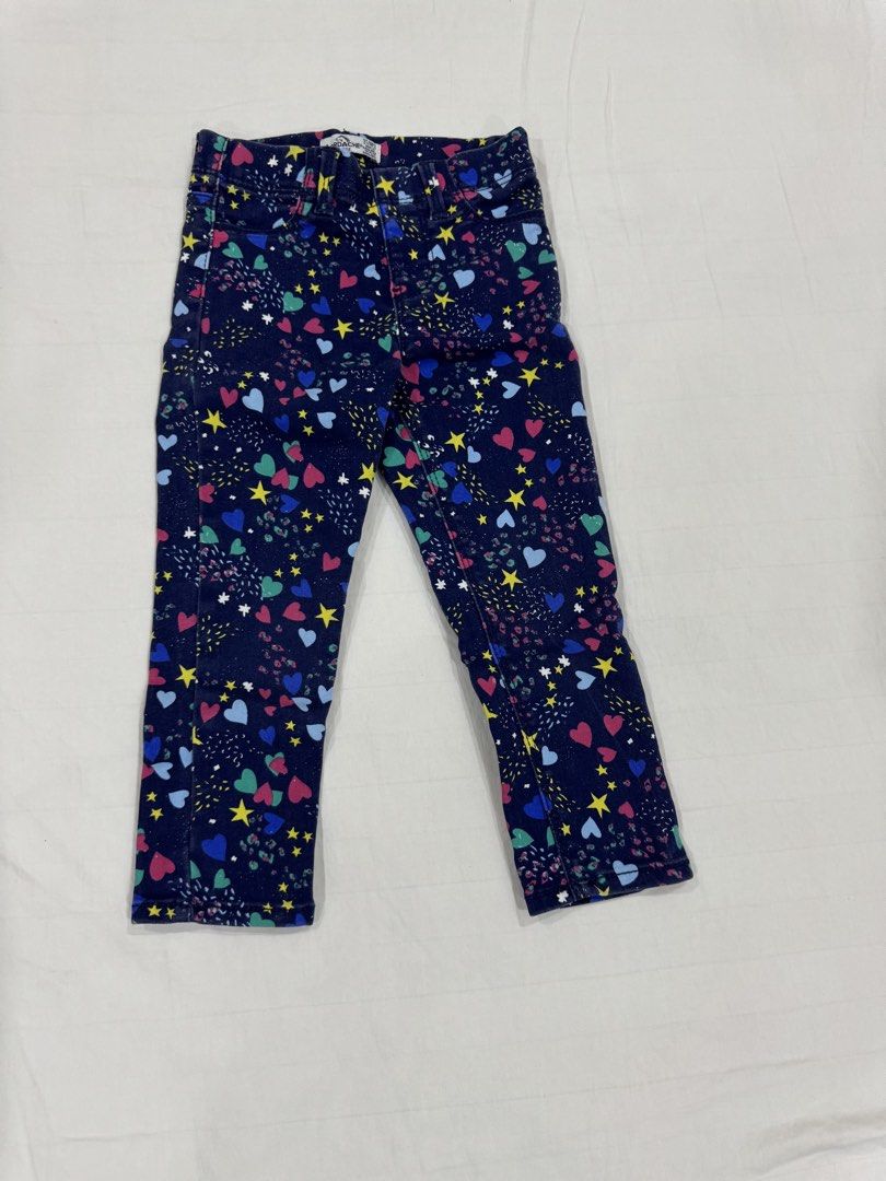 Jordache Printed Jegging Size 3T (Category: Babies & Kids Fashion) located in Manila. Submitted by crazycat13 (Listing ID 1465171071, Image 1). Description: - Brand: Jordache - Size: 3T - Color: Dark blue denim with colorful hearts and yellow stars print - Waist: Comfortable elastic waistband with belt loops - Style: Pull-on jeggings - Perfect for everyday cute and comfy outfits!.