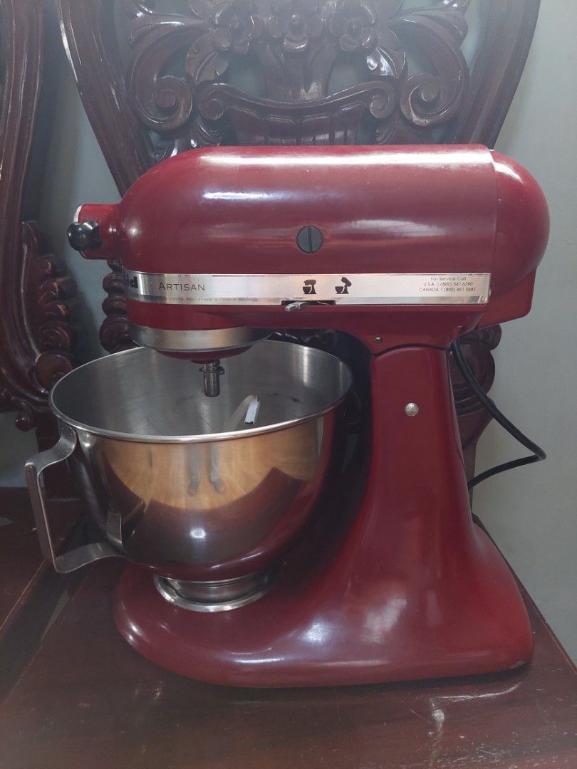 KitchenAid Artisan Stand Mixer Red (Category: Hand & Stand Mixers) located in Pasig City. Submitted by brightocean_bb44a1 (Listing ID 1465266197, Image 3). Description: - Model: KitchenAid Artisan Stand Mixer - Color: Deep Red - Power: 325 watts with variable speed lever - Design: Tilt-head with solid build - Inclusions: Stainless steel bowl, flat beater, dough hook, and wire whip.