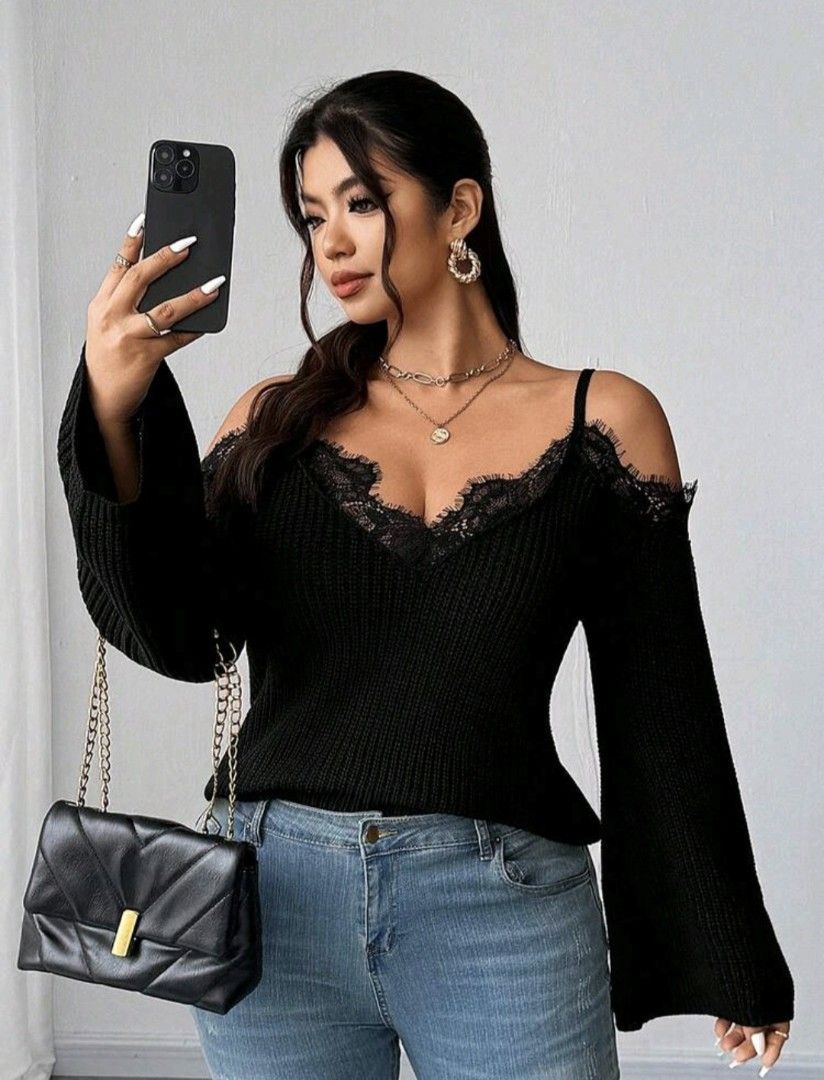 Lace Off-Shoulder Plus Size Sweater Pullover Top (Category: Longsleeves) located in San Fernando. Submitted by lairian97 (Listing ID 1465214621, Image 3). Description: Reason for selling: got the wrong size !!!GCASH PAYMENT ONLY!!! SHIPPING FEE IS COVERED BY BUYER.