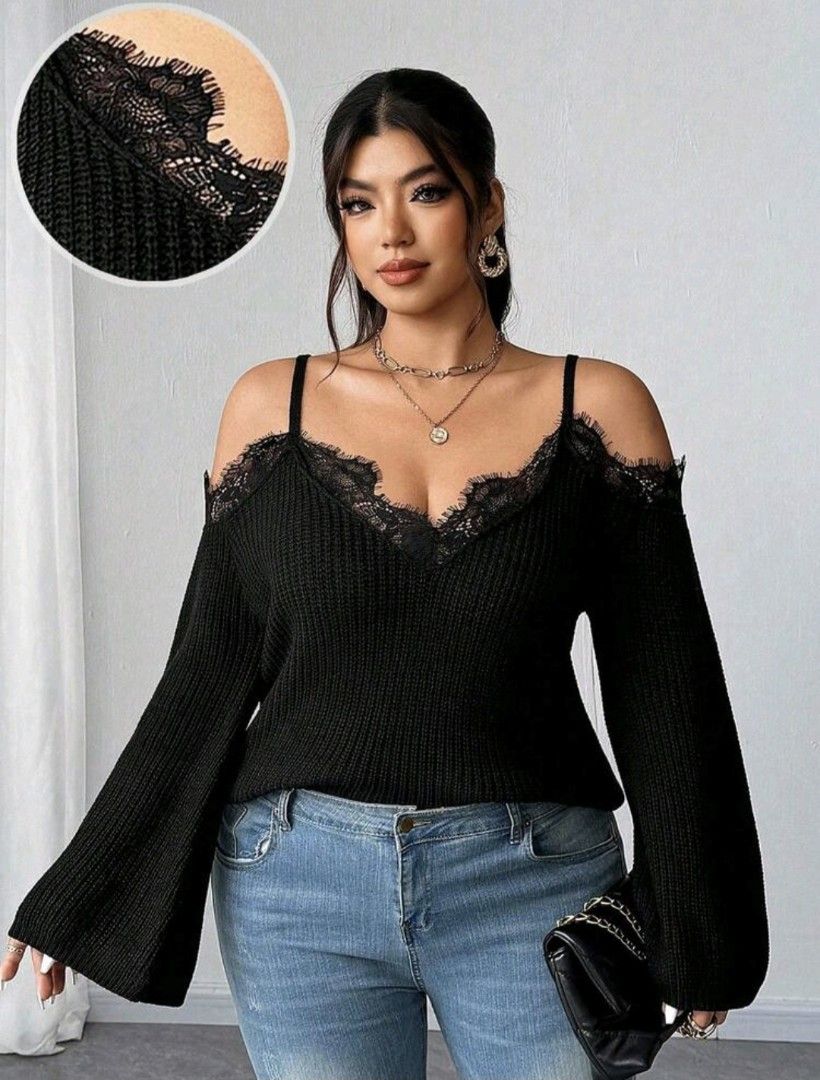 Lace Off-Shoulder Plus Size Sweater Pullover Top (Category: Longsleeves) located in San Fernando. Submitted by lairian97 (Listing ID 1465214621, Image 1). Description: Reason for selling: got the wrong size !!!GCASH PAYMENT ONLY!!! SHIPPING FEE IS COVERED BY BUYER.