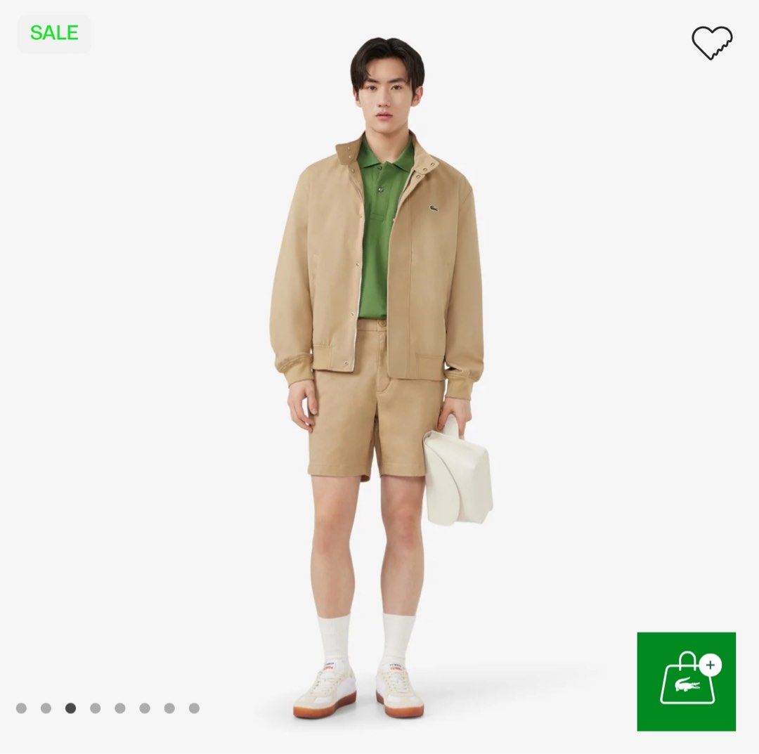 Lacoste Jacket (Category: Coats, Jackets and Outerwear) located in Quezon City. Submitted by desireereyesm (Listing ID 1465187369, Image 3). Description: - Brand: Lacoste - Style: Water-repellent twill Harrington jacket - Color: Classic beige - Size: 46 (fits chest 91-93cm) (small in Men’s, medium to large in Women’s) - Features: Zip-up front, high collar with snap buttons, and ribbed cuffs and hem - Detail: Iconic embroidered green crocodile log