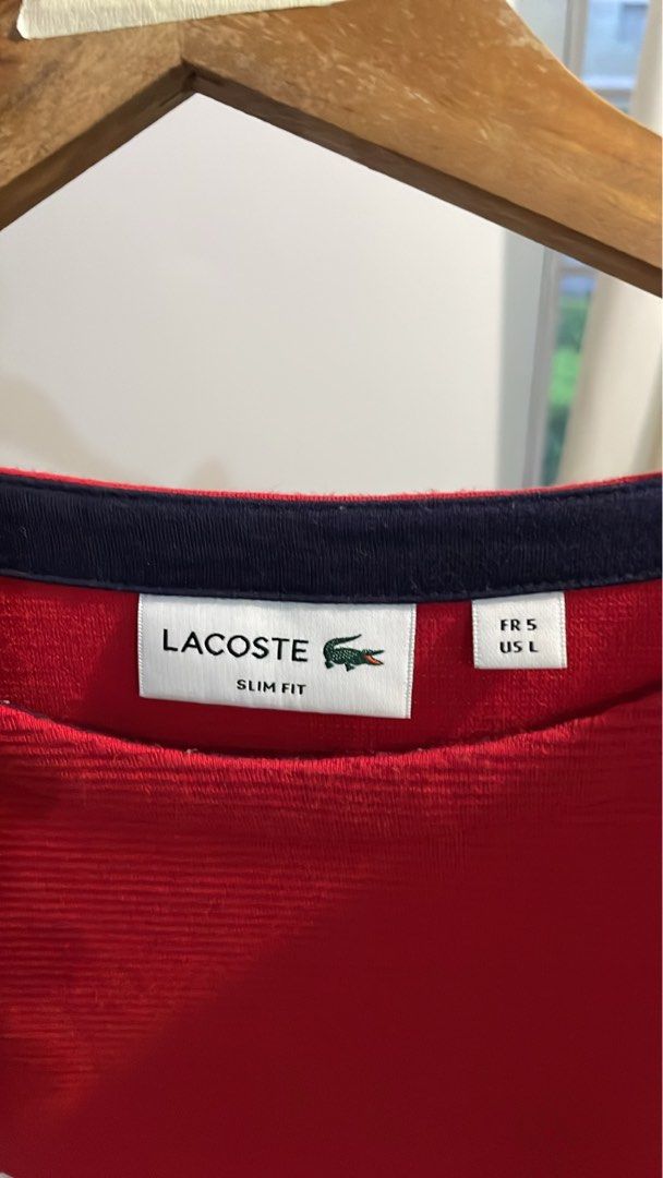 Lacoste stripes sweater (Category: Luxury Apparel) located in Makati City. Submitted by gustavoo28 (Listing ID 1465253098, Image 2). Description: Authentic/Legit No issues 10/10 Color rate Excellent condition Korean released 22W 28L in inches (size 5 slimfit) 100% cotton.