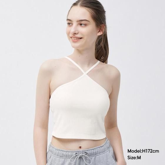 Large - GU Bra Feel Short Halter (Category: Others Tops) located in Castillejos. Submitted by lalainecloset22 (Listing ID 1465205912, Image 2). Description: - Brand/Model: GU Bra Feel Short Halter - Size: Large (L) - Color: Classic White - Design: Criss-cross halter neck with built-in padded cups for convenient, bra-free wear - Material: Soft, stretchy ribbed fabric - Styling: Great as a standalone crop top or layered under jackets and shirts.