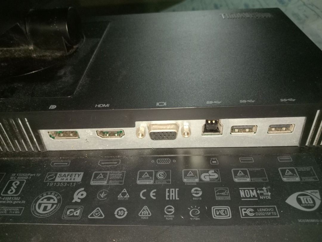 Lenovo ThinkVision T22i-20 (Category: Monitor Screens) located in Caloocan City. Submitted by grandmountain.40417b (Listing ID 1465265924, Image 3). Description: Lenovo ThinkVision T22i-20, 21.5" IPS FHD monitor (1920x1080, 60Hz). Clean, solid build with full ports: HDMI, DisplayPort, VGA, and USB 3.0 hub (2x USB-A + 1 upstream). Comes complete with original stand/base. ⚠️ Selling as-is / for parts or repair — unit is currently not displaying an 