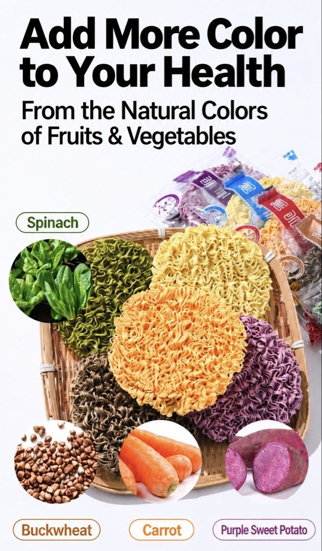 Li lao San Vegetable and fruit noodles (Category: Rice & Noodles) located in Quezon City. Submitted by amvilaine (Listing ID 1465225830, Image 3). Description: Product: Li Lao San Colorful Fruit & Vegetable Noodles Origin: China Packaging: Individually packed Shelf life: 12 months Manufacturing date: August-Sept, 2026 🌈 Available varieties 🥬 Spinach 🌾 Buckwheat 🥕 Carrot 🍠 Purple Sweet Potato 🍜 Original ✨ Product features Colorful noodles ma