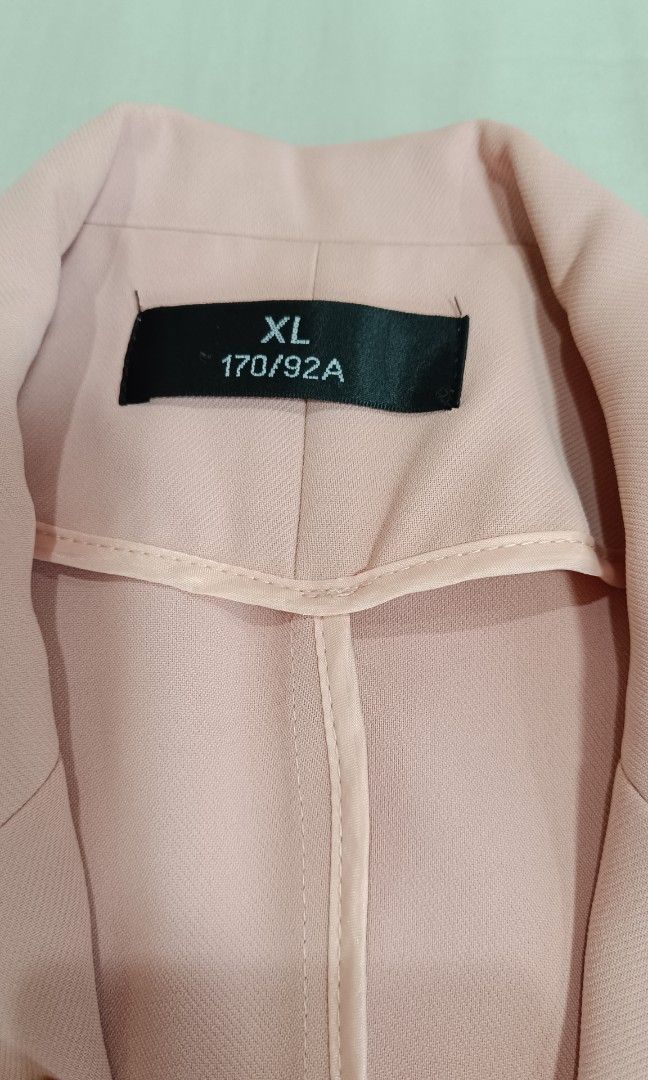 Light pink blazer (Category: Coats, Jackets and Outerwear) located in Makati City. Submitted by jstreasuredfinds (Listing ID 1465233139, Image 3). Description: 3/4 sleeves Half inner lining Best fit semi med (loose fit) - medium Washed and sanitized.