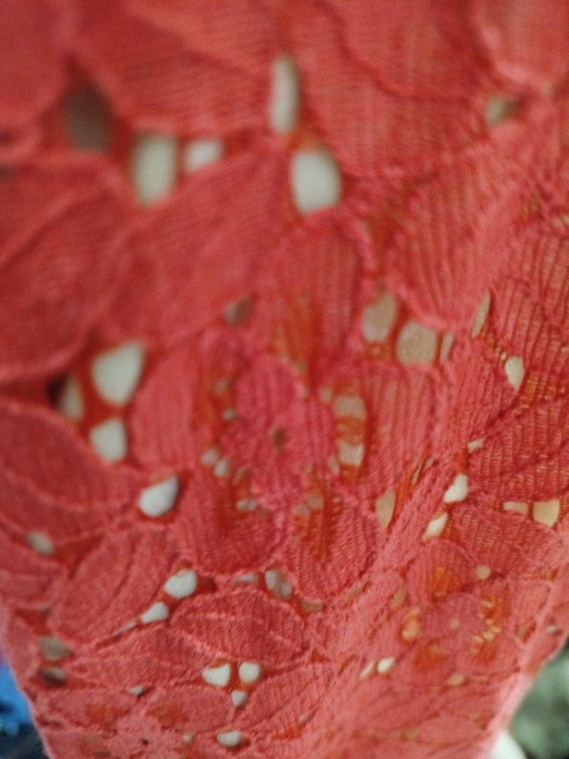 LOFT Red Lace Dress Size 0 (Category: Dresses) located in Quezon City. Submitted by plus4lessshop (Listing ID 1465181586, Image 3). Description: - Brand: LOFT - Color: Bright red - Material/Pattern: Floral lace with solid lining - Style: Short sleeves, round neckline, fitted waist, knee-length - Included: Thin brown belt - Occasion: Versatile for work, parties, or dates.