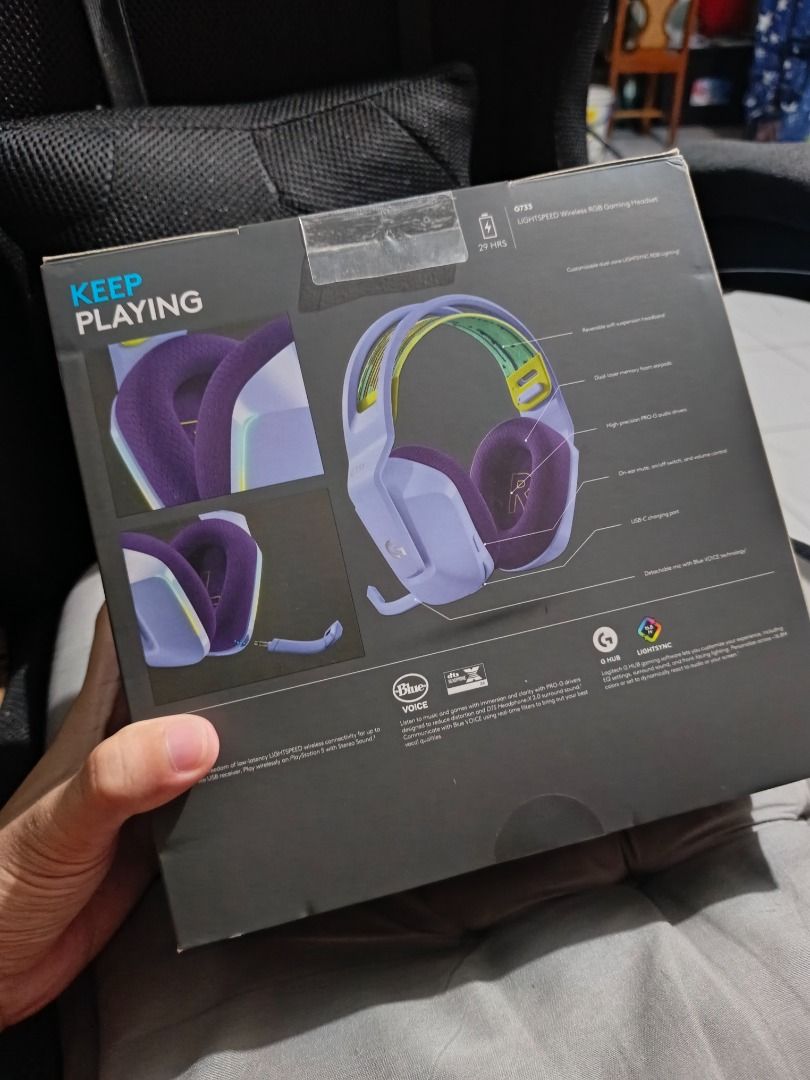 Logitech G733 Headset (Category: Headphones & Headsets) located in Caloocan City. Submitted by jans_w (Listing ID 1465187088, Image 2). Description: 🎧 LOGITECH G733 LIGHTSPEED – LILAC 💜 💰 Selling Price: ₱5,000 Selling my Logitech G733 Lightspeed Wireless Gaming Headset – Lilac. ✅ 1 week used only ✅ 100% working / no issues ✅ Complete set ✅ Original box ✅ Wireless USB dongle ✅ Detachable microphone ✅ Headset stand ✅ Charger / charging cable ✅ C