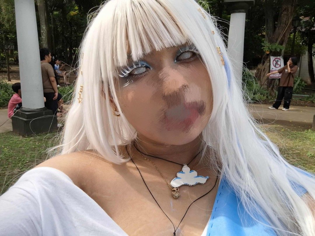 Long white cosplay wig with bangs (Category: Hair Accessories) located in Manila. Submitted by warm_keiyokosh (Listing ID 1465281369, Image 1). Description: - Long white straight wig with chic straight bangs - Smooth synthetic fiber hair piece - Ideal for anime cosplay, Halloween, and photoshoots - Clean condition, but slightly tangled:(( - Not yet crimped or styled!.