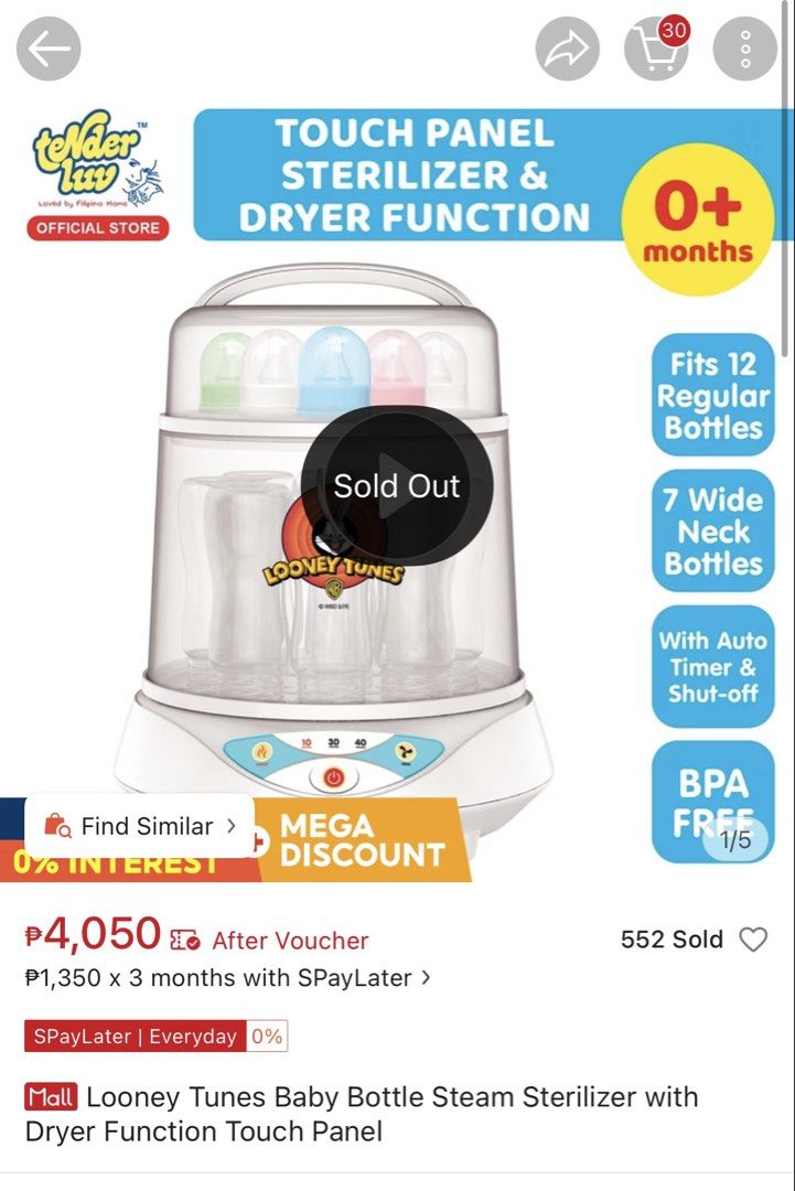 Looney Tunes Sterilizer with Dryer (Category: Breastfeeding & Bottle Feeding) located in Quezon City. Submitted by chanelmonster (Listing ID 1465183791, Image 3). Description: - Authentic Looney Tunes baby bottle sterilizer and dryer - Easy-to-use touch panel operation with auto timer and auto shut-off function - Generous capacity: fits 12 regular bottles or 7 wide-neck bottles - 100% BPA-free for your baby's safety - Condition: Brand new, box op