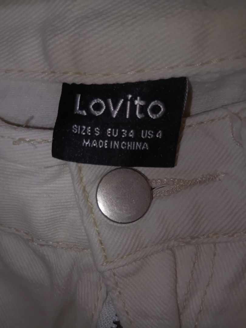 Lovito White Jeans Size S EU 34 US 4 (Category: Jeans) located in Manila. Submitted by sshshm (Listing ID 1465298668, Image 2). Description: - Brand: Lovito - Item: White denim jeans - Size: S (EU 34, US 4) - Closure: Standard button and zipper - Pockets: Classic front and back pockets - Color: Crisp white, highly versatile - Origin: Made in China.