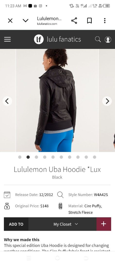 Lululemon Uba Hoodie Lux (Category: Coats, Jackets and Outerwear) located in Cabuyao City. Submitted by khode025 (Listing ID 1465205647, Image 2). Description: Lululemon Uba Hoodie Lux dot8 width:19.5 length:25 white/cream color way excellent used condition 1280 Only.