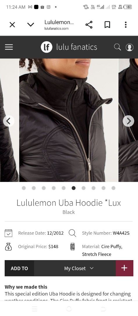 Lululemon Uba Hoodie Lux (Category: Coats, Jackets and Outerwear) located in Cabuyao City. Submitted by khode025 (Listing ID 1465205647, Image 3). Description: Lululemon Uba Hoodie Lux dot8 width:19.5 length:25 white/cream color way excellent used condition 1280 Only.