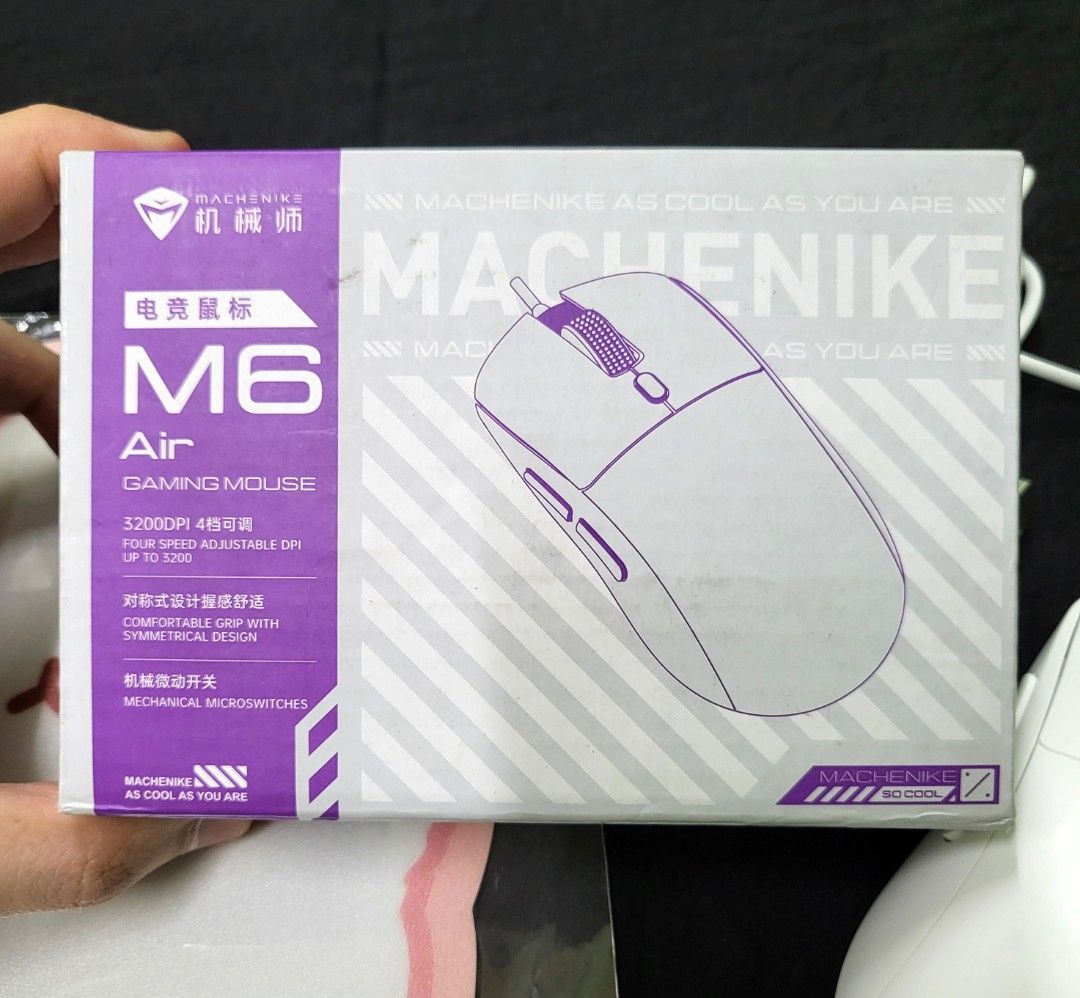 Machenike M6 Air Gaming Mouse with FREE Mousepad Bundle (Category: Mouse & Mousepads) located in Manila. Submitted by marson_lagman (Listing ID 1465180713, Image 1). Description: Machenike M6 Air Gaming Mouse with FREE Mousepad Bundle Machenike M6 Air white wired gaming mouse. Up to 3200 DPI with four adjustable speeds, mechanical microswitches, and a comfortable symmetrical design. Includes original box and a sealed Molang x The Face Shop cute p