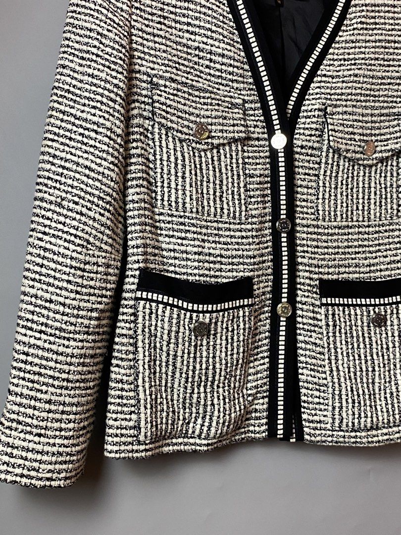 Maje Tweed Blazer (Category: Coats, Jackets and Outerwear) located in Quezon City. Submitted by loloyz123 (Listing ID 1465319183, Image 3). Description: Maje Tweed Blazer Condition: Very good Color rate: 10/10 Color: Black/white Size: 36 L: 24 W: 27 inches.