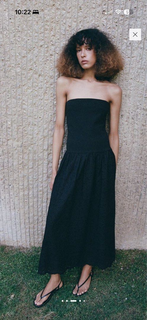 Mango black strapless drop-waist midi dress (Category: Dresses) located in Manila. Submitted by cheska.closet18 (Listing ID 1465172152, Image 2). Description: - Color: Black - Style: Strapless, fitted bodice with a drop-waist - Details: Gathered, textured lower half - Length: Midi - Versatility: Simple piece, easy to dress up or down.