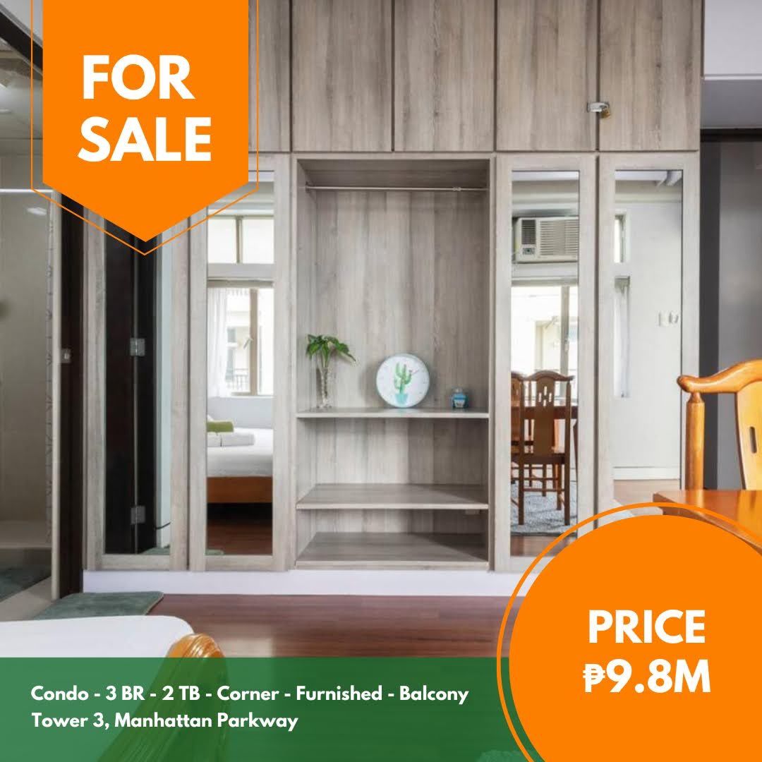 Manhattan Parkway 3 BR unit (Category: Apartments & Condos) located in Quezon City. Submitted by jmpgutierrez (Listing ID 1465178188, Image 1). Description: For sale: Manhattan Parkway 3 BR unit Tower 3, Manhattan Parkway, Araneta Center, Cubao, Quezon City Floor area: 78 sqm Residential Condominium unit 3 BR 2 T&B Corner Balcony Fully furnished Direct to seller Asking price: PHP 8,600,000 https://www.pgr.com.ph/residential-1/2026/4/7/manhattan-p