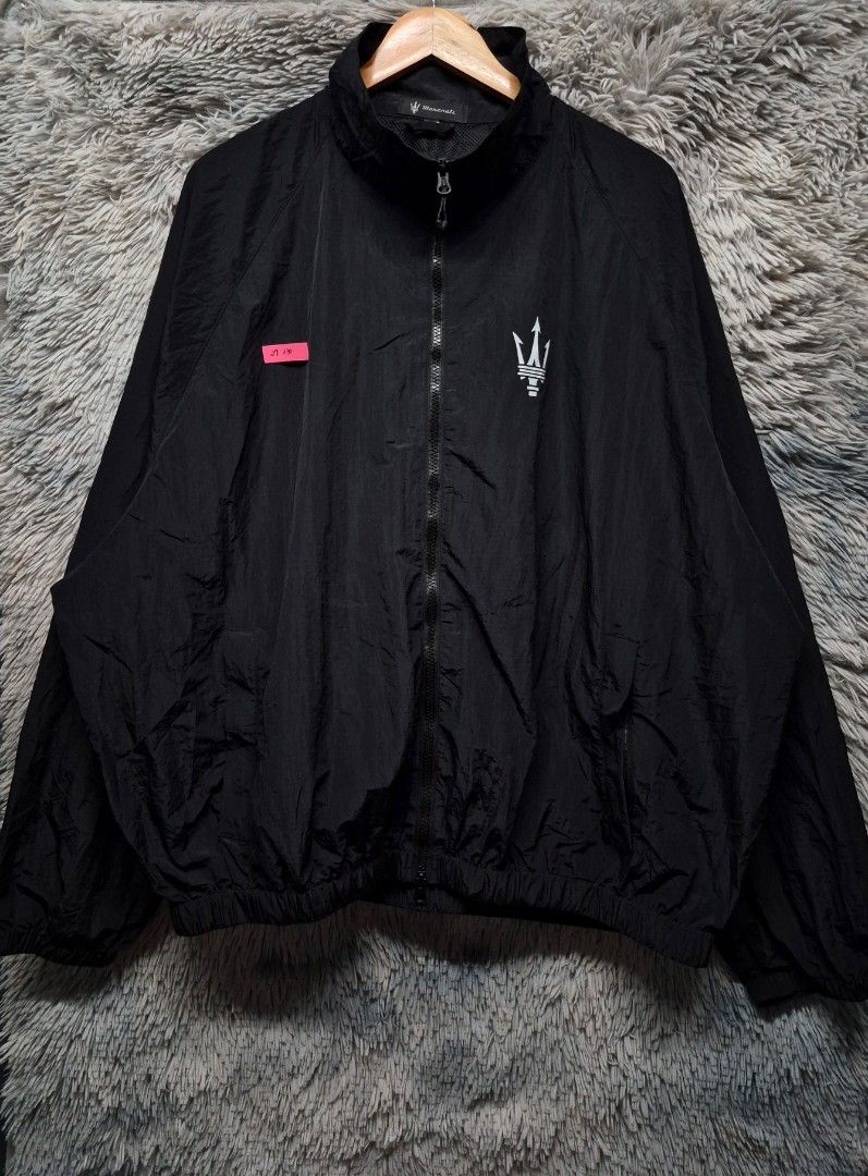 Maserati black windbreaker (Category: Coats, Jackets and Outerwear) located in Caloocan City. Submitted by jamestoledo30 (Listing ID 1465346227, Image 1). Description: Dimes LxW (in): 27 x 30 Condition : no issue Color Rate : 9.9/10 Like-new.