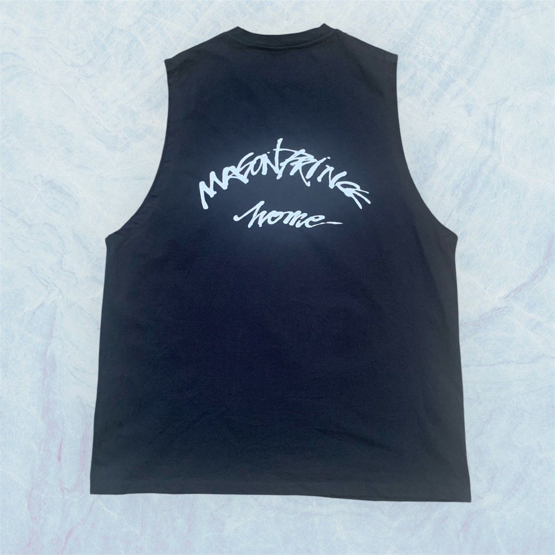 MASONPRINCE ARCHIVED TANK TOP (Category: Sleeveless) located in Paranaque City. Submitted by lesstash001 (Listing ID 1465295129, Image 2). Description: - Brand: MASONPRINCE - Color: Solid black - Fit: Relaxed fit with round ribbed collar - Details: large white graffiti lettering on upper back - Size: Size 1 tag with washing instructions - Material: Clean cotton fabric FIT ON LARGE 22 WIDTH 28 LENGTH IN EXCELLENT TO NEW CONDITION.