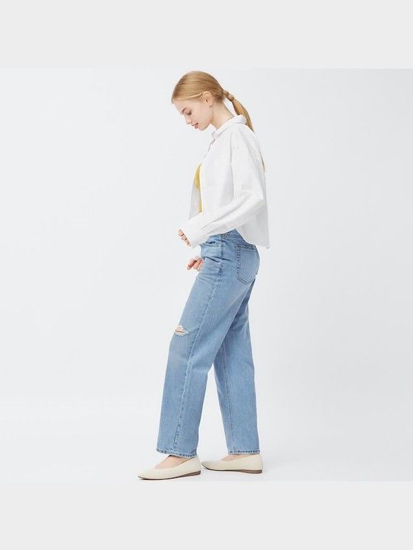 Medium GU Distressed Straight Jeans (Category: Jeans) located in Castillejos. Submitted by lalainecloset22 (Listing ID 1465241371, Image 2). Description: - Brand: GU - Style: Distressed Straight Jeans - Size: M (EU 38 / UK 10 / US 26) - Color: Medium wash blue - Design: Straight-cut leg with stylish knee distress details - Condition: 7/10 good pre-loved condition.