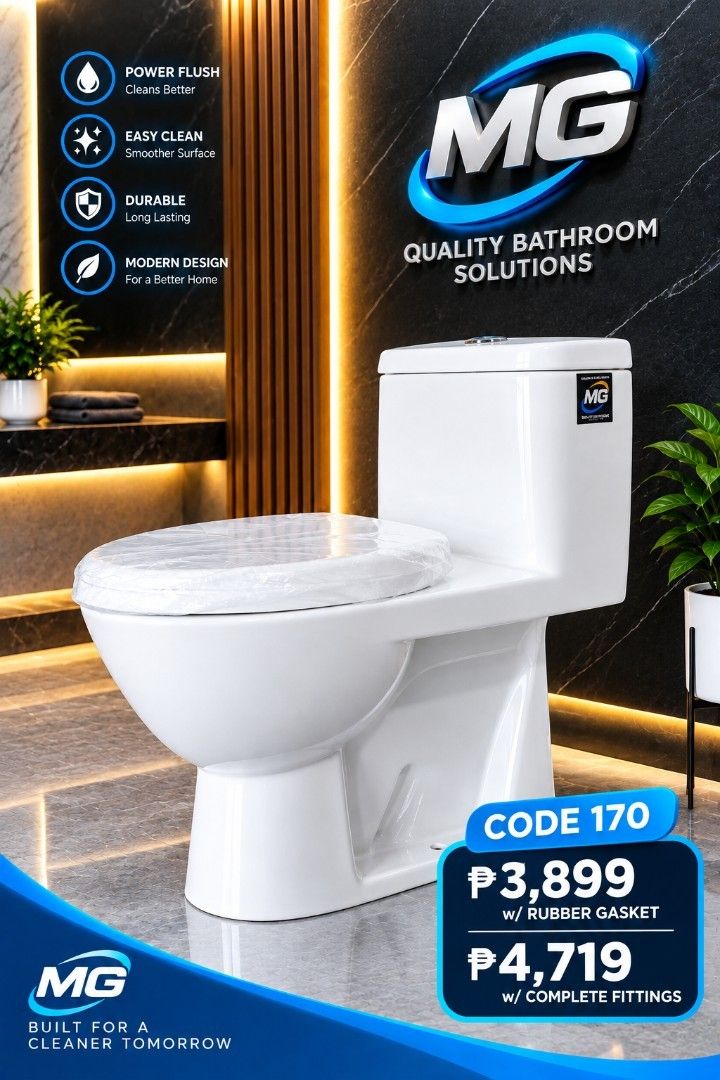 MG Quality Bathroom Solutions Toilet Bowl Code 880 (Category: Bathroom & Kitchen Fixtures) located in Manila. Submitted by mg_buildmart01 (Listing ID 1465342621, Image 3). Description: - Model: MG Quality Bathroom Solutions Toilet Bowl (Code 880) - Design: Modern, clean white finish - Flush Tech: Powerful flush system for maximum efficiency - Material: Premium, durable, long-lasting ceramic - Maintenance: Smooth, easy-clean surface - Options: Ava