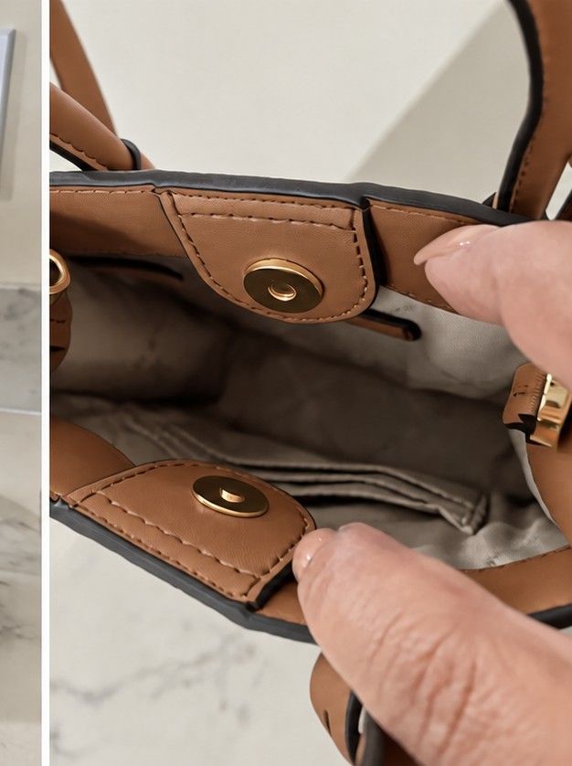 Michael Kors Mercer XS (Category: Luxury Bags & Wallets) located in Manila. Submitted by leluxe1214 (Listing ID 1465180777, Image 2). Description: - Brand: Michael Kors - Color: Brown - Material: Textured finish with gold-tone hardware - Style: Mini tote bag (includes dual top handles and a matching crossbody strap) - Features: Signature hanging MK charm, secure magnetic snap closure, and interior slip pocket - Condition: Excellent / Well-maintai