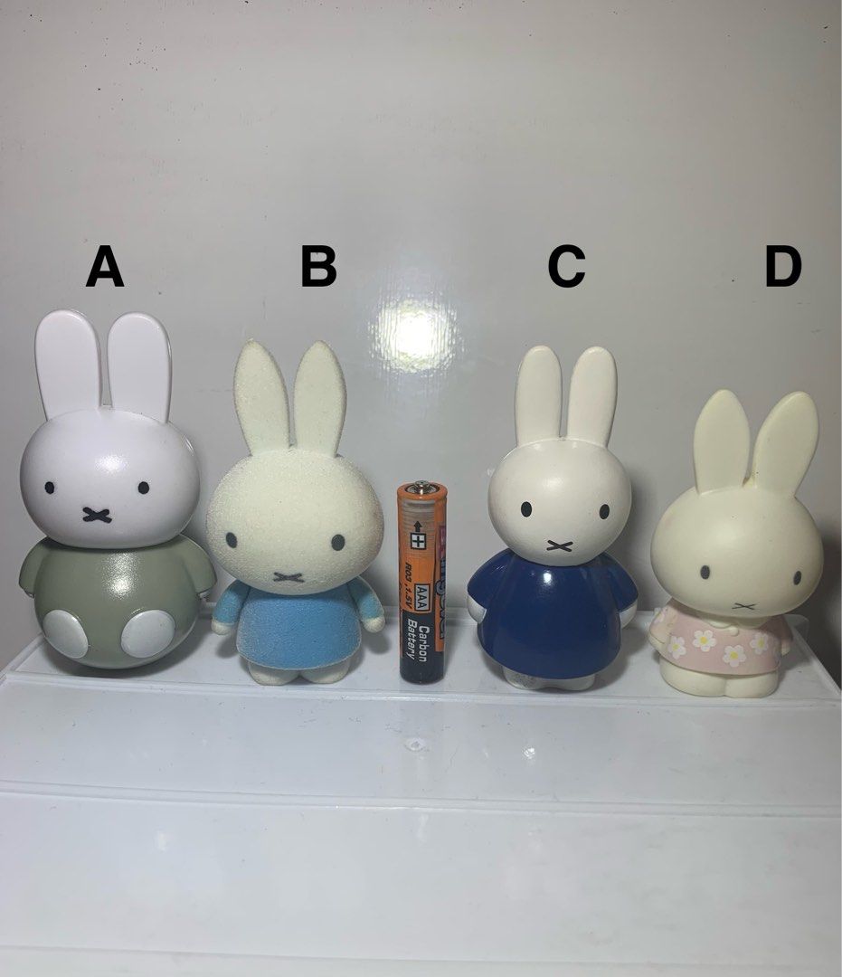 Miffy (Category: Character Goods) located in Valenzuela. Submitted by heypapermoon (Listing ID 1465217330, Image 3). Description: Miffy figures assorted With markings A: Balancer -- 170 B: Gamuza texture -- 180 C: Figure (with flaws) -- 160 D: Finger puppet (with flaw) -- 120 E: Soft vinyl keychain -- 120 F, G: Figure -- 100 each H: Figure but dannot stand alone -- 150 **put tack-it to stand** I, J, K: Figure -- 120 each L: Figure (with flaw) -- 