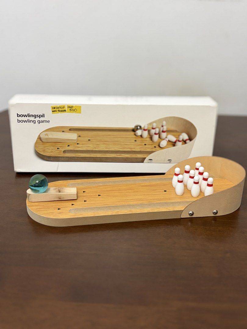 Miniature Desk Bowling Game (Category: Board Games & Puzzles) located in Binan City. Submitted by ia.collectibles (Listing ID 1465172308, Image 3). Description: Missing 1 pin and replaced ball. / SUPER SALE.