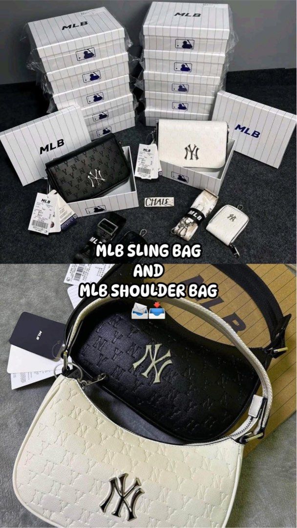 MLB Sling Bag and Shoulder Bag NY Yankees Monogram (Category: Shoulder Bags) located in Lucena. Submitted by jestonioab55753 (Listing ID 1465337919, Image 1). Description: - Available Colors: Classic Black and White - Design: Iconic NY Yankees front logo with premium embossed monogram patterns - Material: High-quality, premium leather-like finish - Inclusions: Complete with original boxes, tags, and adjustable straps - Usage: Perfect, stylish eve