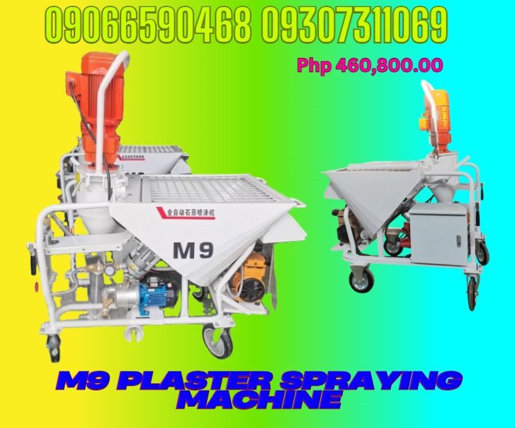 Model M9 Plaster Spraying Machine (Category: Looking For) located in Pasig City. Submitted by bhabeyf20983 (Listing ID 1465227887, Image 1). Description: Plaster Spraying Machine PHP460,800.00 Model M9 Dimensions 1.35* 0.72*1.55M Motor Power 5.5kw The maximum particle size ≤5mm Vertical transport distance 15m Horizontal transport distance 30m Voltage 380v/50HZ Output voltage 50Bar Delivery value 30L/Min Mixer capacity 115L Total weight 220kg Scop