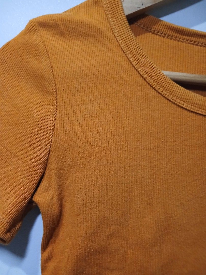 Mustard knitted crop top (Category: Shirts) located in Pasig City. Submitted by carmelaelizalde (Listing ID 1465367729, Image 2). Description: [BUY4 +1FREE] check my page for more sale items stretchy may loose tahi.