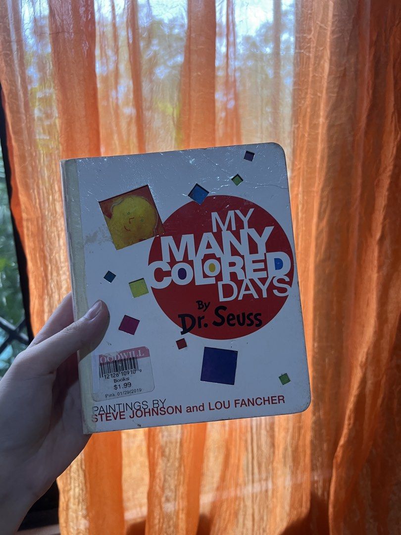 My Many Colored Days by Dr. Seuss board book (Category: Children's Books) located in Quezon City. Submitted by joybautista05 (Listing ID 1465253228, Image 1). Description: - Title: My Many Colored Days by Dr. Seuss - Format: Sturdy board book, perfect for toddlers - Illustrators: Steve Johnson and Lou Fancher - Theme: Fun and engaging story teaching kids about emotions through colors - Condition: Shows normal shelf wear around the edges; Goodwill