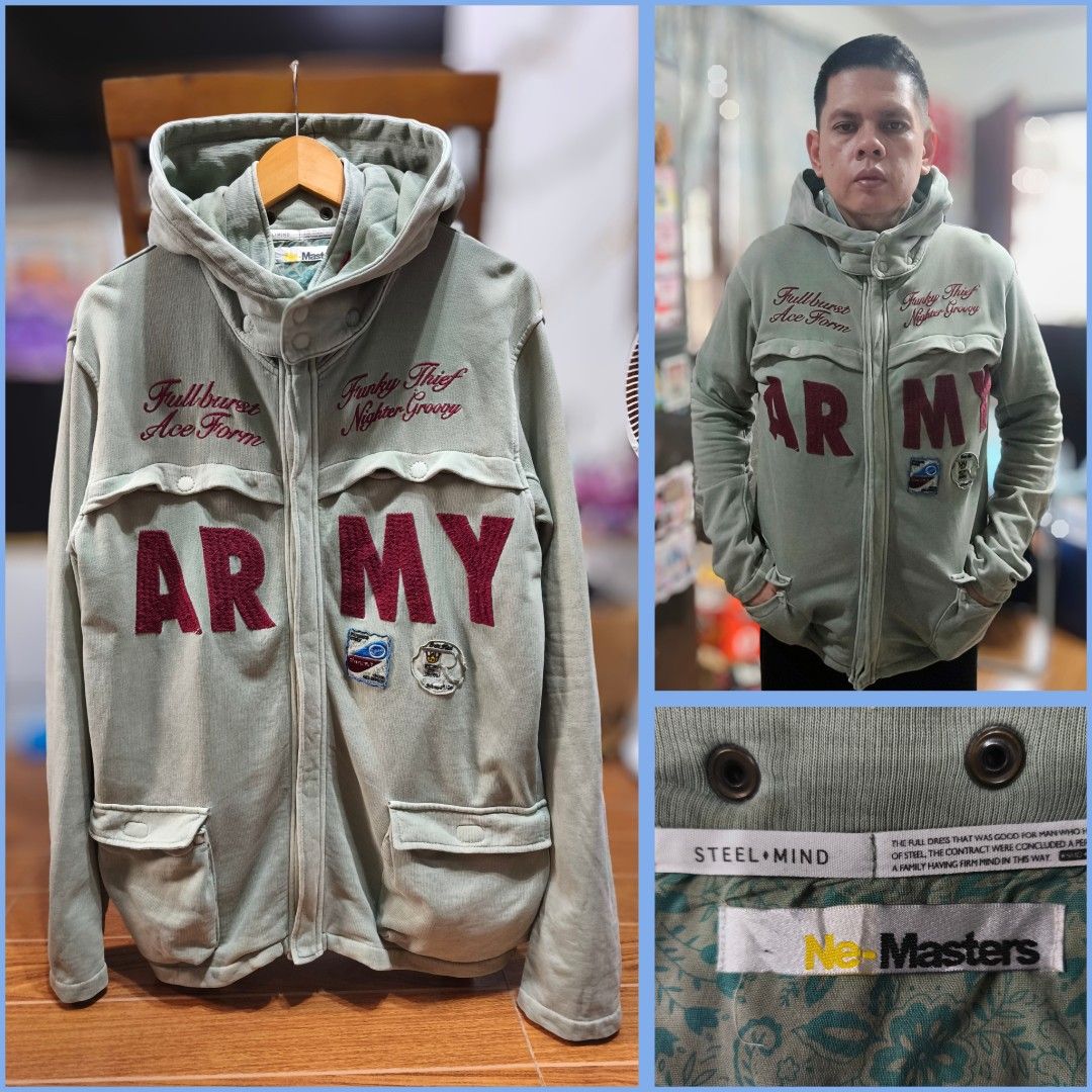 NE-MASTERS Steel Mind full zip jacket (Category: Hoodies) located in Antipolo. Submitted by janernest92368 (Listing ID 1465231764, Image 1). Description: - Large on tag - Dimes: W 22in. x L 29in. - in good condition - all designs are fully embroidered - complete tags - color rate: 8.5 - 9/10 ISSUE: none * Manage your expectations. These items are thrifted/ukay and pre-loved. These are not brand new. Will tell if it is in good condition or have an