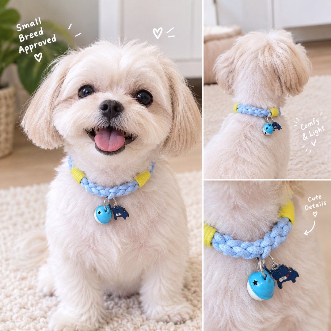 New! Cute Handwoven Pet Collar (Category: Homes & Other Pet Accessories) located in Quezon City. Submitted by pets.r.us.manila (Listing ID 1465044114, Image 1). Description: Cute handwoven PET COLLAR with bell & fog charm with different designs & colors Quezon City 0916-4537116 12pcs. available ✅dog ✅cat ✅rabbit .