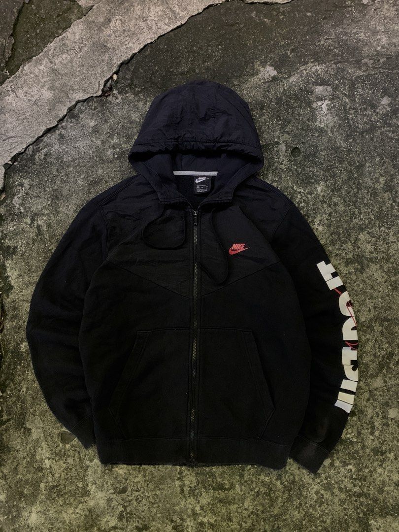 Nike Just Do It Full Zip Hoodie Black (Category: Hoodies) located in Manila. Submitted by loyspalencia (Listing ID 1465263532, Image 1). Description: - Black Nike hoodie - 'Just Do It' graphic on sleeve - Full zip closure - Convenient pockets - Comfortable and stylish for everyday wear - Ideal for Nike enthusiasts - Dimes: W-24 / L- 26 / Sleeve- 25 - Size: XXL Youth Size - Execellent Condition.