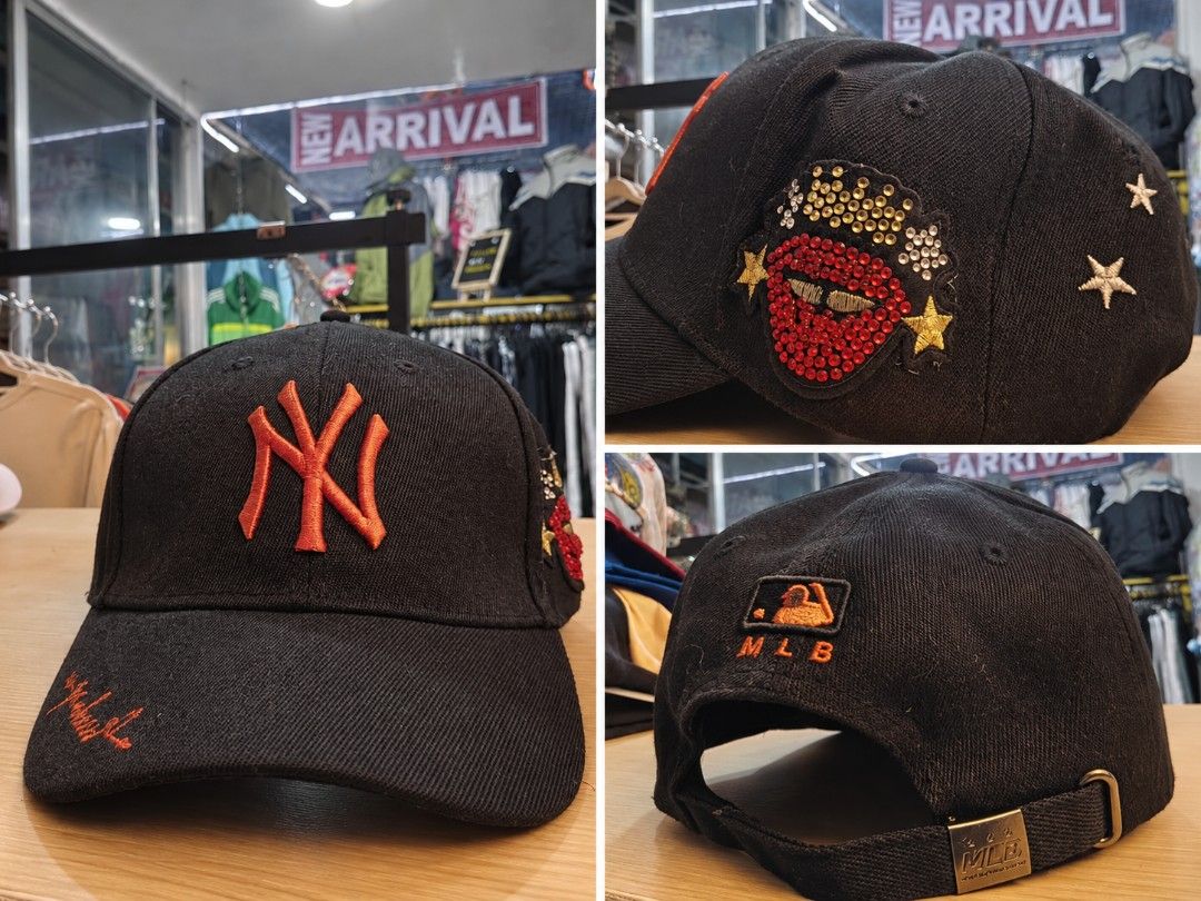 NY Yankees Cap Black Orange (Category: Caps & Hats) located in Bulacan. Submitted by annenicathriftthriftlang (Listing ID 1465216705, Image 1). Description: Title: NY Yankees Cap Black Orange - Embroidered Custom - Curved Description: NY Yankees - Black with orange NY logo - Custom embroidered side.