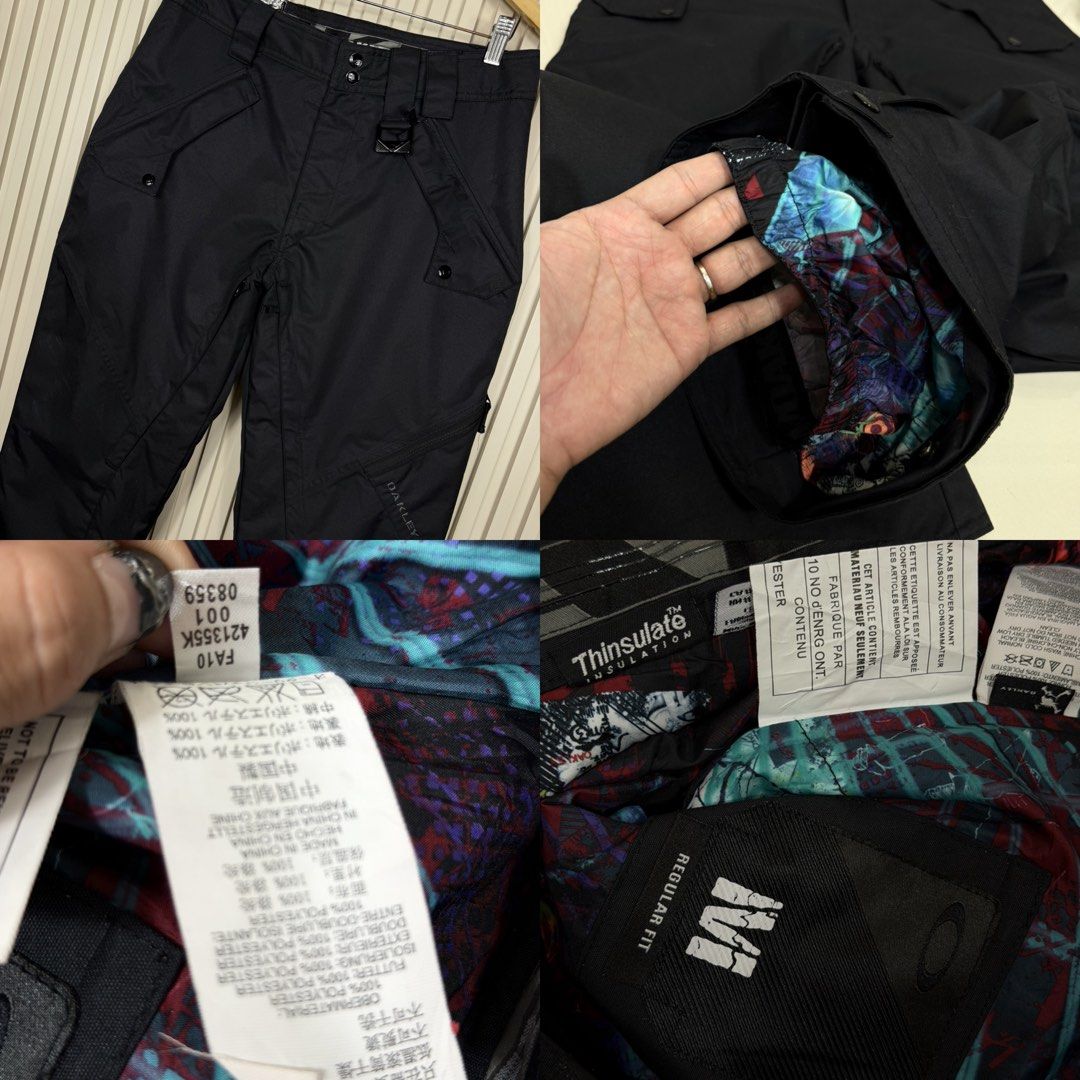 Oakley Thinsulate Regular Fit Black Snow Pants (Category: Jeans) located in Pasig City. Submitted by trendapparelph (Listing ID 1465255646, Image 2). Description: - Brand: Oakley - Size: Men's Regular M - Color: Black - Condition: Brand new with tags attached - Warmth: Thinsulate insulation for cold-weather performance - Design: Cool colorful pattern lining the inner cuffs and waist - Storage: Multiple utility pockets with secure snap buttons and