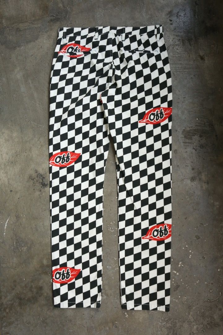 Off-White - F/W 17 - Falling Leaf Check Pants (Category: Trousers) located in Manila. Submitted by graymatter_ (Listing ID 1465259619, Image 3). Description: Off-White - F/W 17 - Falling Leaf Check Pants Tagged Size: 32 Condition: 9/10 Flaws: Cut “Made in” Tag Material: 97% Cotton, 3% Elastane Zipper: YKK Dimensions Waist: 34 Inseam: 33 Crotch: 12 Thigh: 11.5 Leg Opening: 7 .