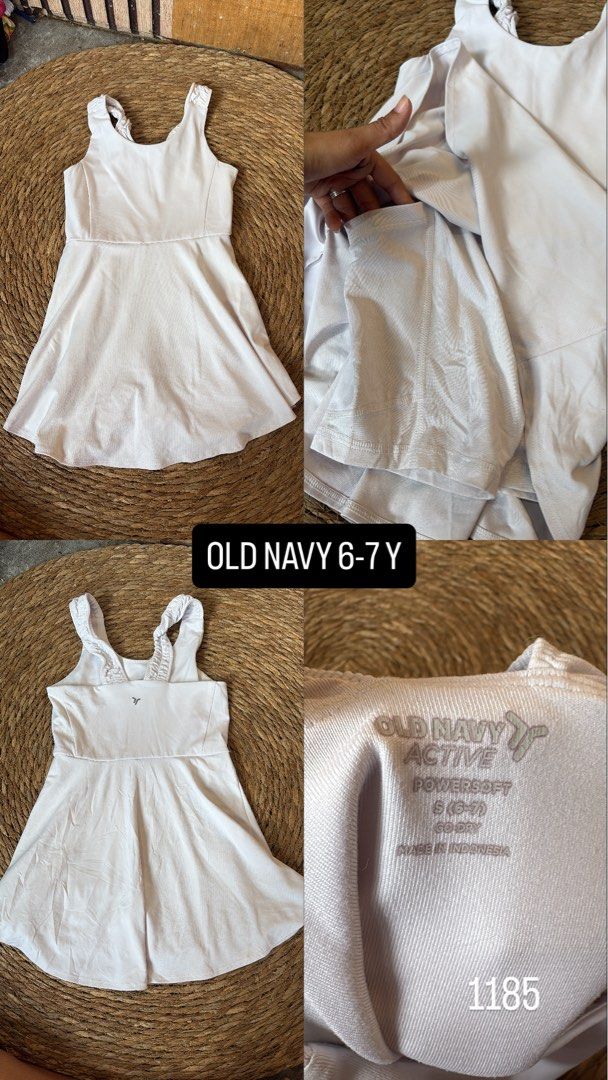 Old Navy Active Powersoft Dress White Size 6-7Y (Category: Babies & Kids Fashion) located in Malabon City. Submitted by lheithriftshop (Listing ID 1465239962, Image 2). Description: - Brand: Old Navy Active - Item: Powersoft Athletic Dress - Color: Clean White - Size: S (fits 6-7 years) - Features: Sleeveless style, textured racerback straps - Extra: Built-in shorts with convenient side pocket - Material: Performance Go-Dry fabric - Origin: Made 