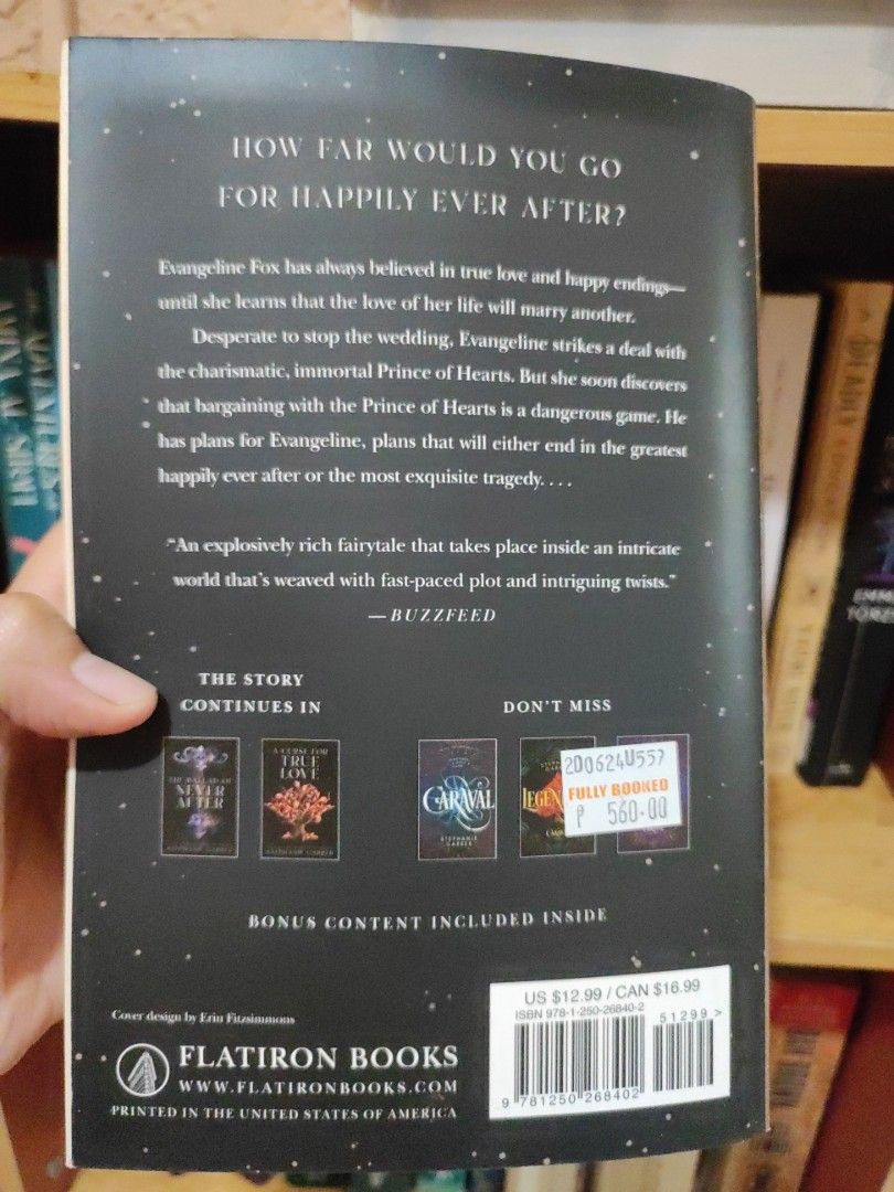 Once Upon a Broken Heart by Stephanie Garber (Category: Storybooks) located in San Jose del Monte. Submitted by czarina7777 (Listing ID 1465203991, Image 2). Description: - Title: Once Upon a Broken Heart by Stephanie Garber - Edition: Paperback by Flatiron Books - Design: Stunning black cover with gold ornamental details - Plot: Follows Evangeline Fox and the Prince of Hearts - Special Features: Includes exclusive bonus content inside - Conditio