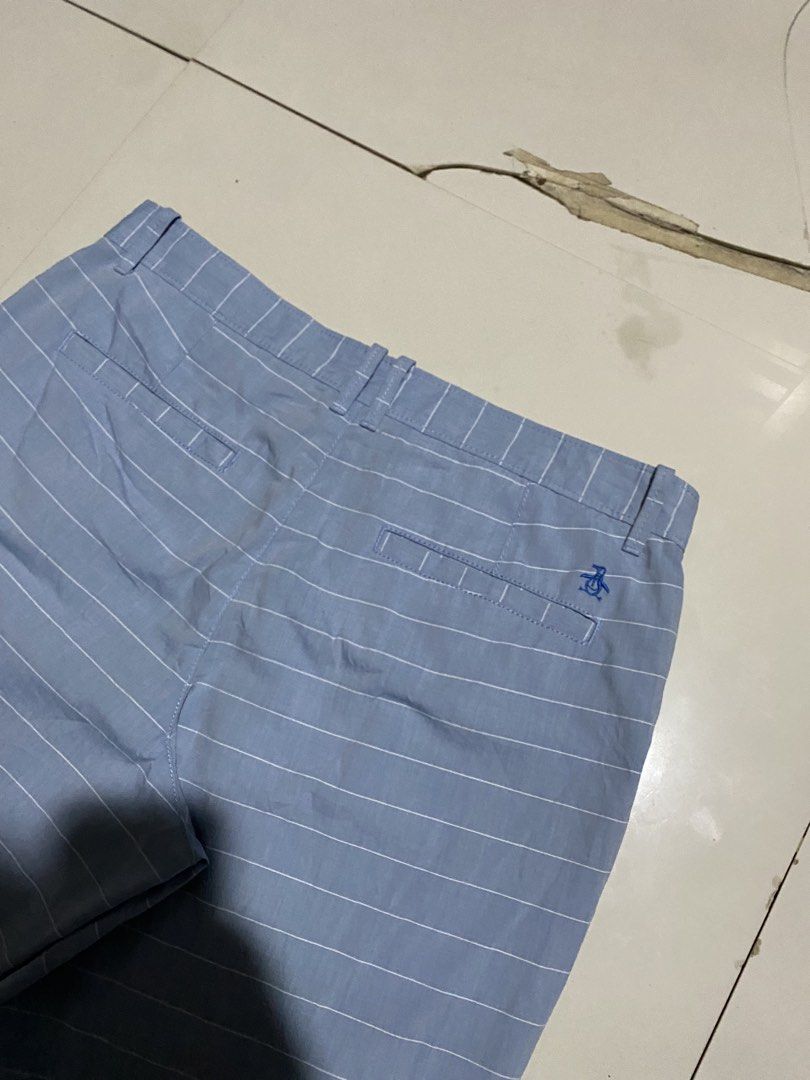 Original Penguin Striped Blue Shorts (Category: Shorts) located in Antipolo. Submitted by cogiestamaria (Listing ID 1465301031, Image 3). Description: - Brand: Original Penguin - Color: Light blue with stripes - Size: US 32 / EU 48 - Length 19.5 - Leg Opening 10.5 - No issue - color rate 10-10 - good as new - Features: Button closure, zip fly, front and back pockets - Condition: Clean, excellent pre-loved condition - Extras: Includes extra spare 