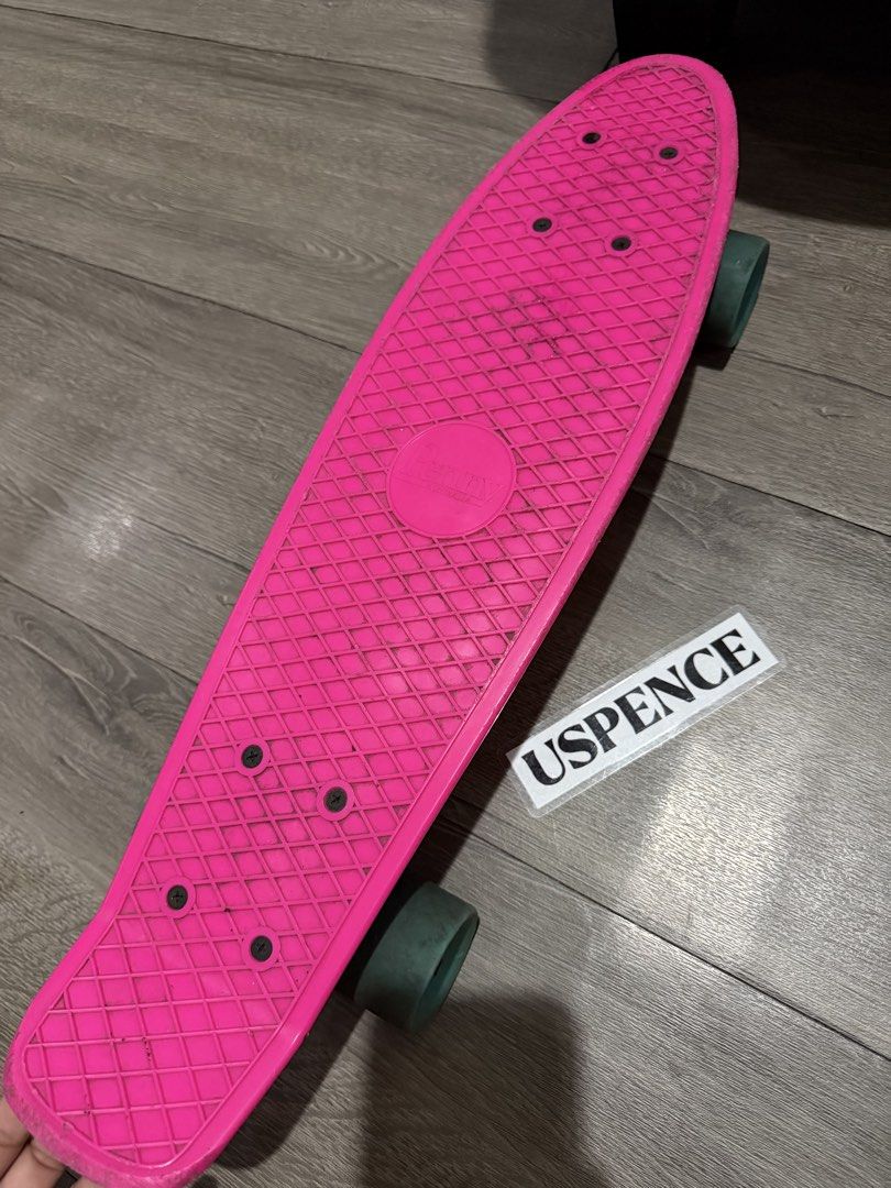 Original Penny Board Australia size 22" (Category: Skates, Rollerblades & Scooters) located in Makati City. Submitted by uspence (Listing ID 1465205338, Image 2). Description: - 100% authentic Penny Skateboard from Australia - Bright pink deck with classic waffle grip pattern - Purple trucks and dark green wheels - Condition: Shows scuffs on deck Still useable Changed bearings (Still have the original penny bearings will include) Needs cleaning S