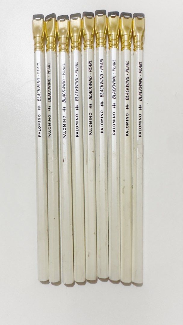 Palomino Blackwing Pearl Pencils (Category: Stationery & School Supplies) located in Rizal. Submitted by artandjournals (Listing ID 1465194365, Image 2). Description: - Palomino Blackwing Pearl pencils - Condition: Unused extra stock with intact black erasers and gold ferrules - Only cosmetic issues like sticker residue and dents, still functioning well. Selling it low also because of this compared to regular price ₱150 each Thank you! .