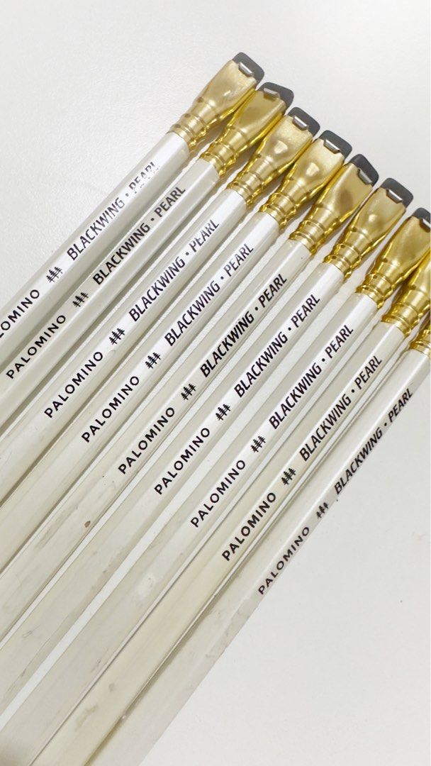 Palomino Blackwing Pearl Pencils (Category: Stationery & School Supplies) located in Rizal. Submitted by artandjournals (Listing ID 1465194365, Image 1). Description: - Palomino Blackwing Pearl pencils - Condition: Unused extra stock with intact black erasers and gold ferrules - Only cosmetic issues like sticker residue and dents, still functioning well. Selling it low also because of this compared to regular price ₱150 each Thank you! .