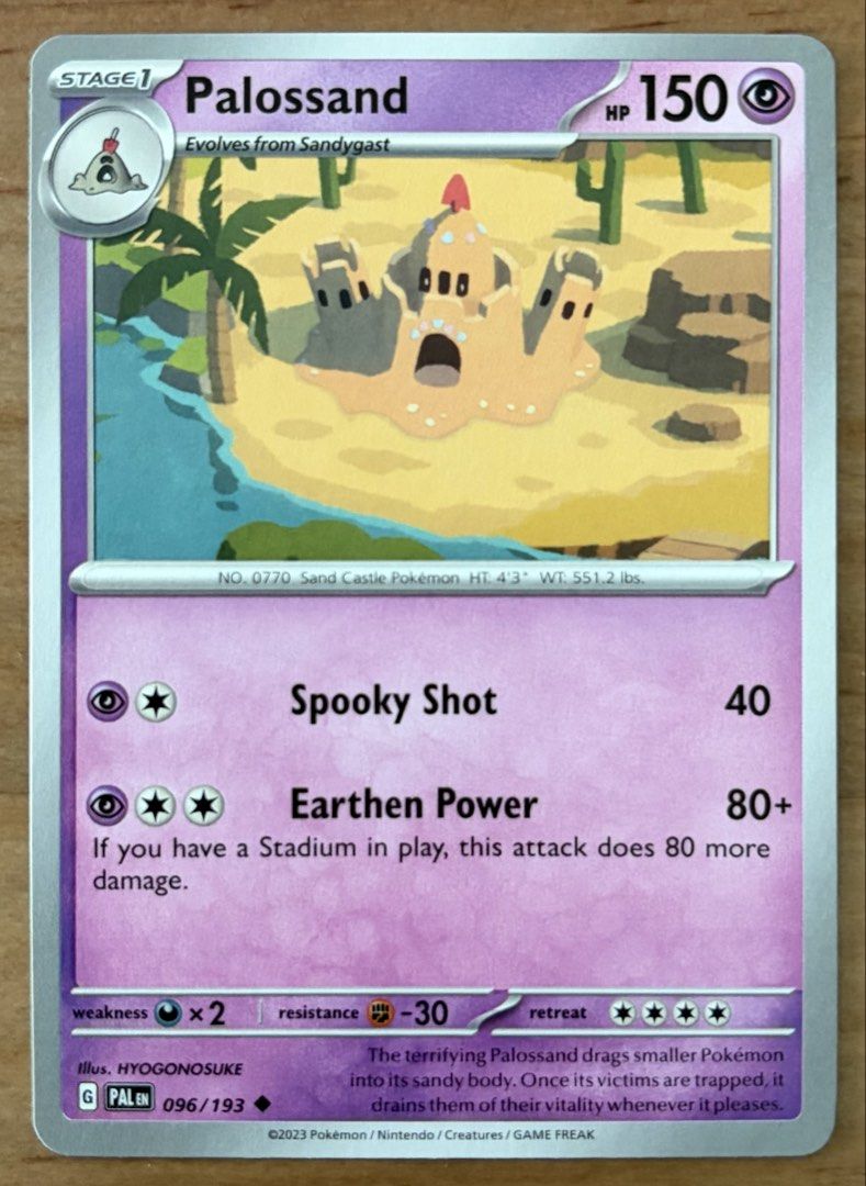 Palossand | Pokemon Cards ~ Paldea Evolved (Category: Raw Singles) located in Makati City. Submitted by cardlab (Listing ID 1465198341, Image 1). Description: Items are 💯 authentic/original/legit. About The Card: •Language: EN • Number: 096/193 • Uncommon • Normal FOR: • Cards ₱99 and below with Card Sleeves • Cards ₱100 and up with Card Sleeves and Used Toploader • ₱10 for Bnew Tops Packaging (If Shipping): ✔️ Plastic cover ✔️ Cardboard ✔️ Bubb