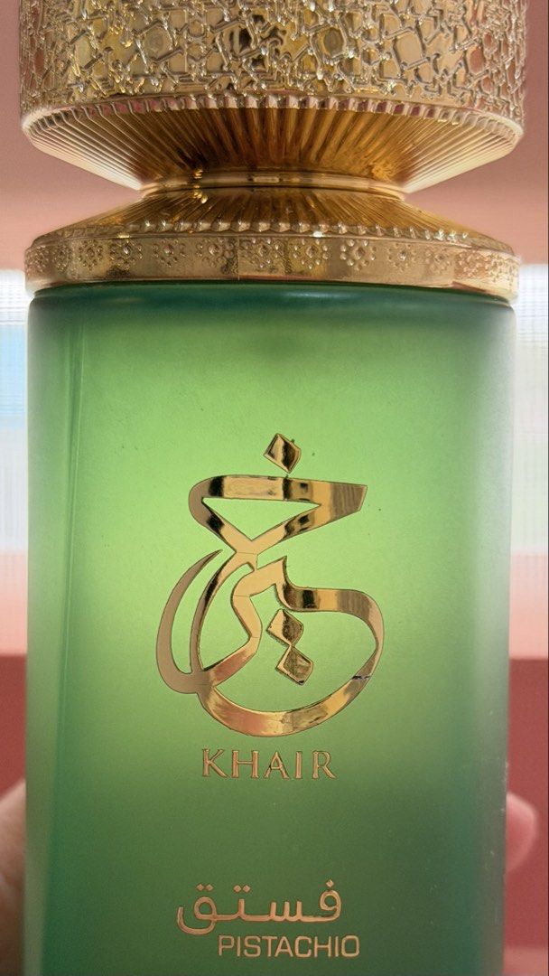 Paris Corner Pistachio Khair 100mL (Category: Fragrance & Deodorants) located in Cavite. Submitted by shoplyly (Listing ID 1465377364, Image 2). Description: Close to full, few sprays missing only. Dupe for Kayali Yum Pistachio Gelato | 33 Issue: nag fade yung color sa may nozzle Bought last year lang from DSB sa Shapi. 🍊 SF shouldered by buyer. .