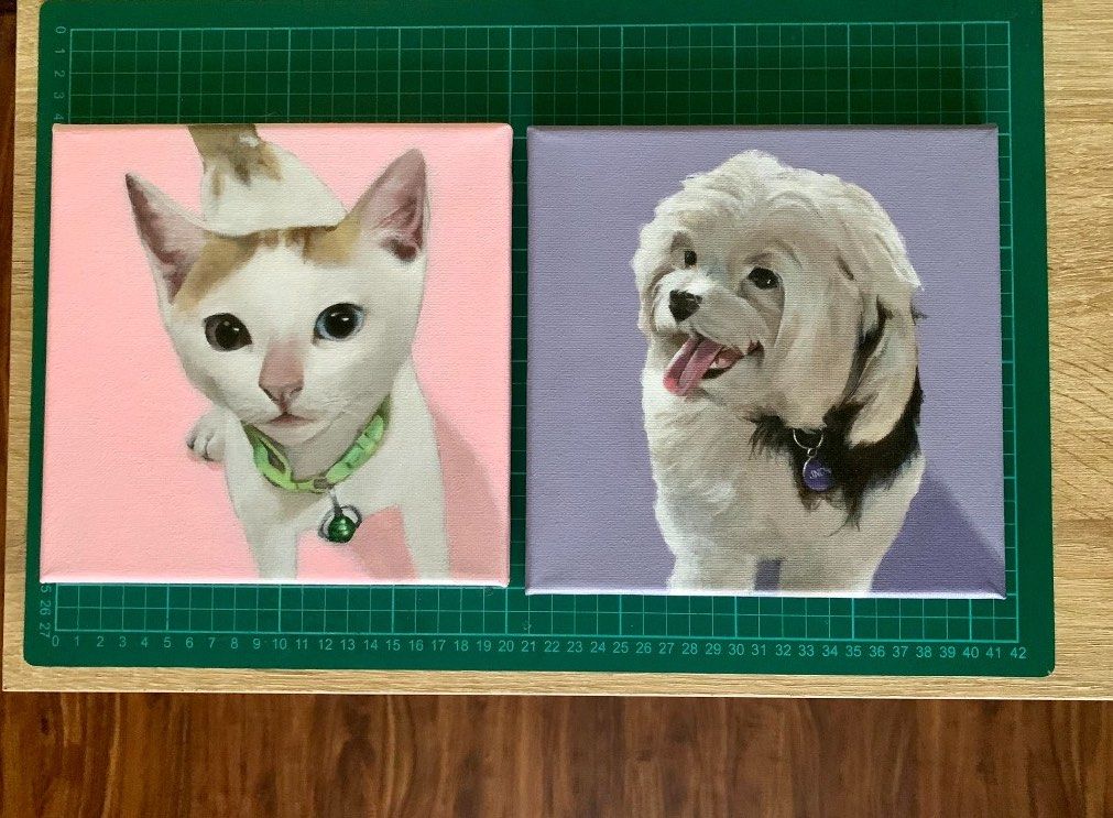 Pet Portrait Art Commissions (Category: Art & Prints) located in Quezon City. Submitted by pocari_pwet (Listing ID 1181294961, Image 1). Description: *Slots open! -Acrylic painting of your pets on an 8" x 8" canvas (Also open to discuss custom sizes!) -May take up to 1-2 weeks (depending on complexity) -Solid color backgrounds only -DM for more details! MOP: Gcash only Shipping: Grab, Lalamove, GGX (SF to be shouldered by buyer).