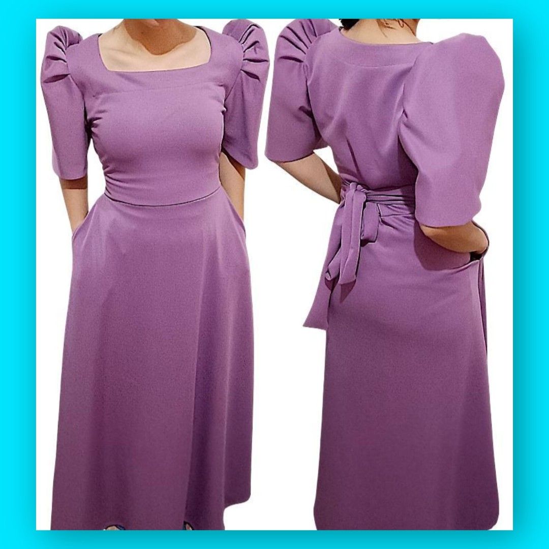 Plain Filipiniana Maxi Dress (Category: Dresses) located in Bayambang. Submitted by dameunderwood (Listing ID 1465313109, Image 1). Description: Size: M–L Length: 53 in. Material: Neoprene (body)-Pelon (inner sleeves) Colour: Deep Aubergine Specs.: •Custom-made •With 2 side pockets •With waist ties •Used once •Washed Flaws: None.